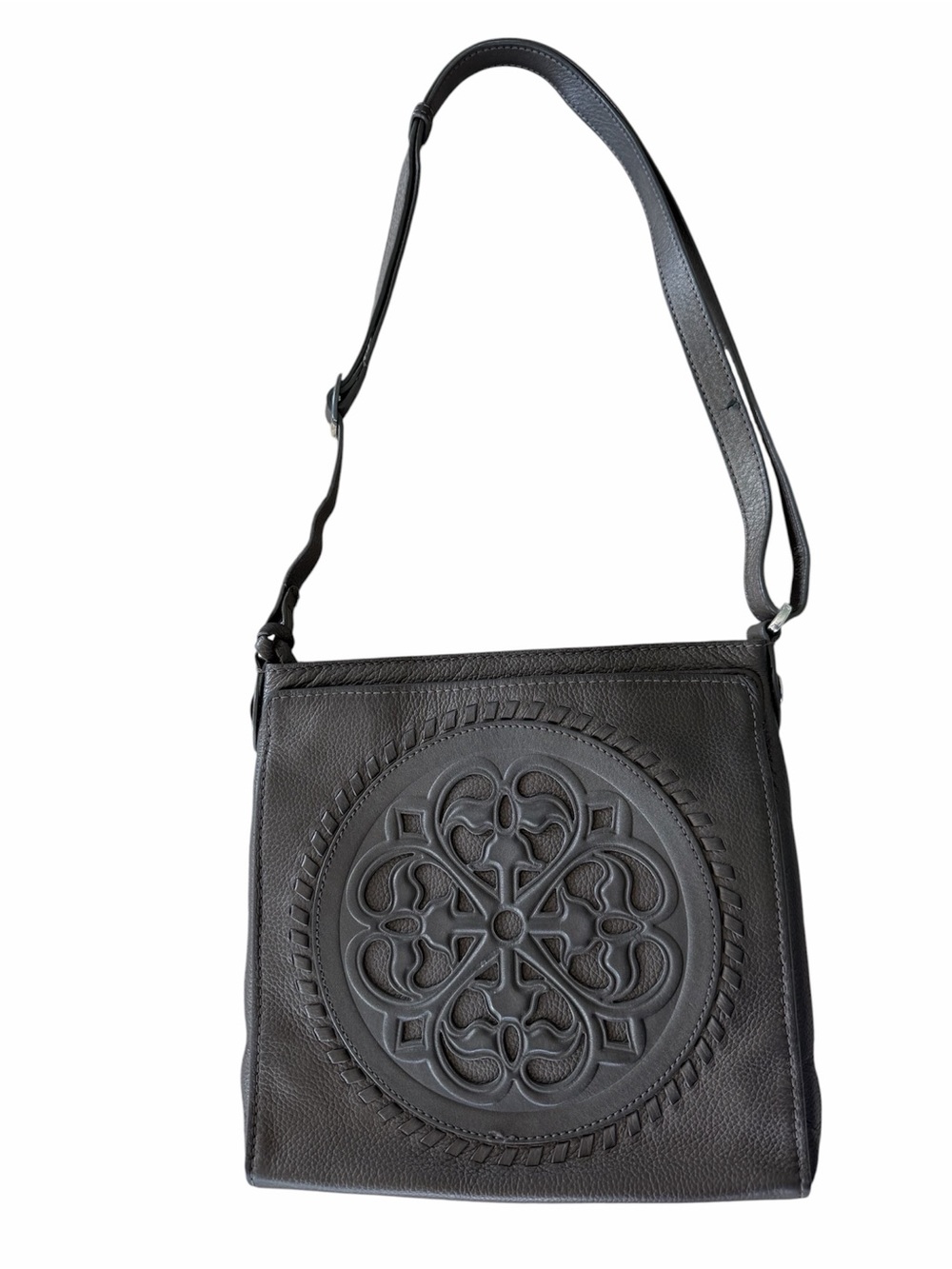 Brighton Black Leather Crossbody with Embossed Medallion